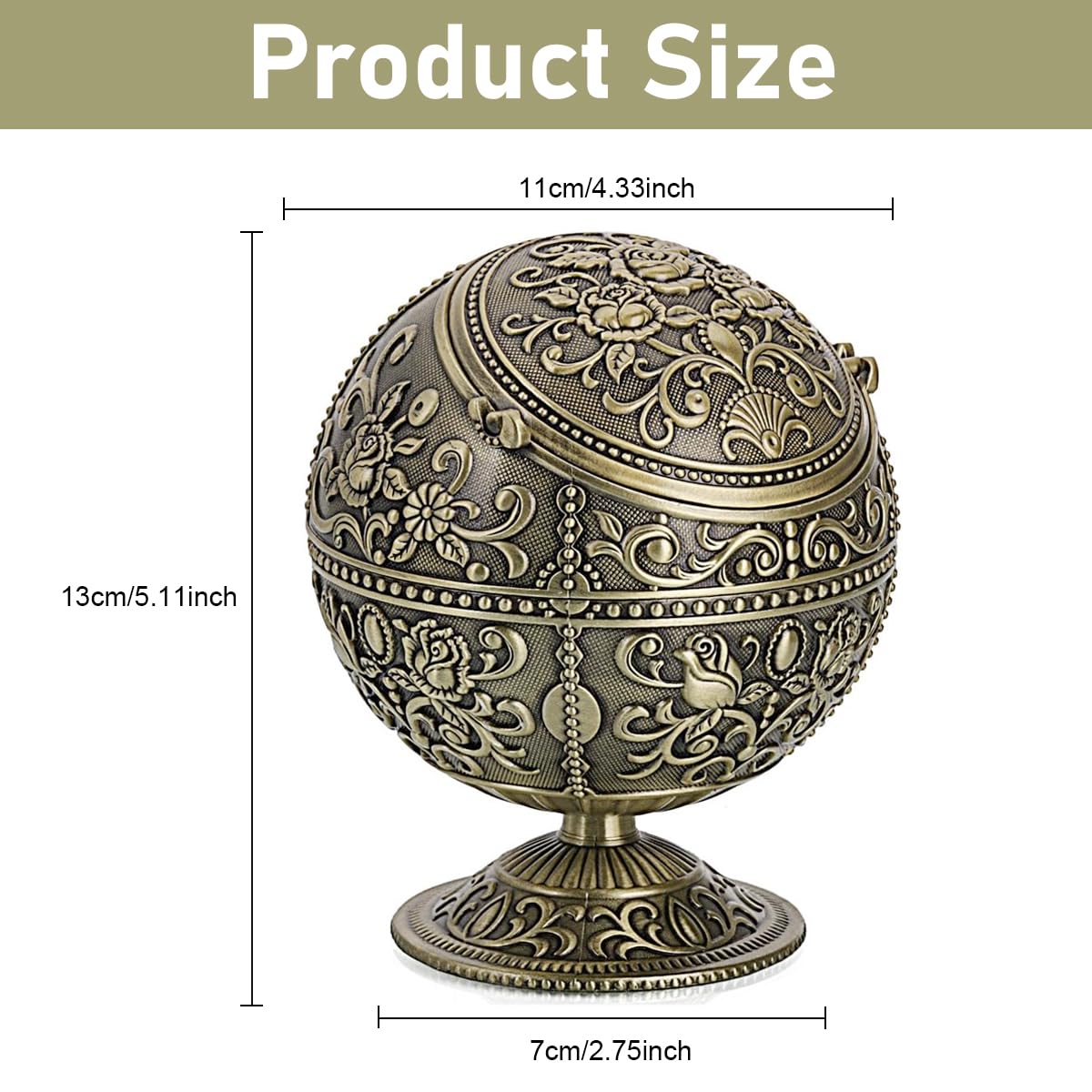 HASTHIP Vintage Ashtray with Lid Vintage Metal Zinc Alloy Engraved Floral Cigarette Ashtray Smokeless Cigarette Ashtray Ball for Car, Office, Living Room, 9.8x11.5cm HASTHIP Vintage Ashtray with Lid Vintage Metal Zinc Alloy Engraved Floral Cigarette Ashtray Smokeless Cigarette Ashtray Ball for Car, Office, Living Room, 9.8x11.5cm